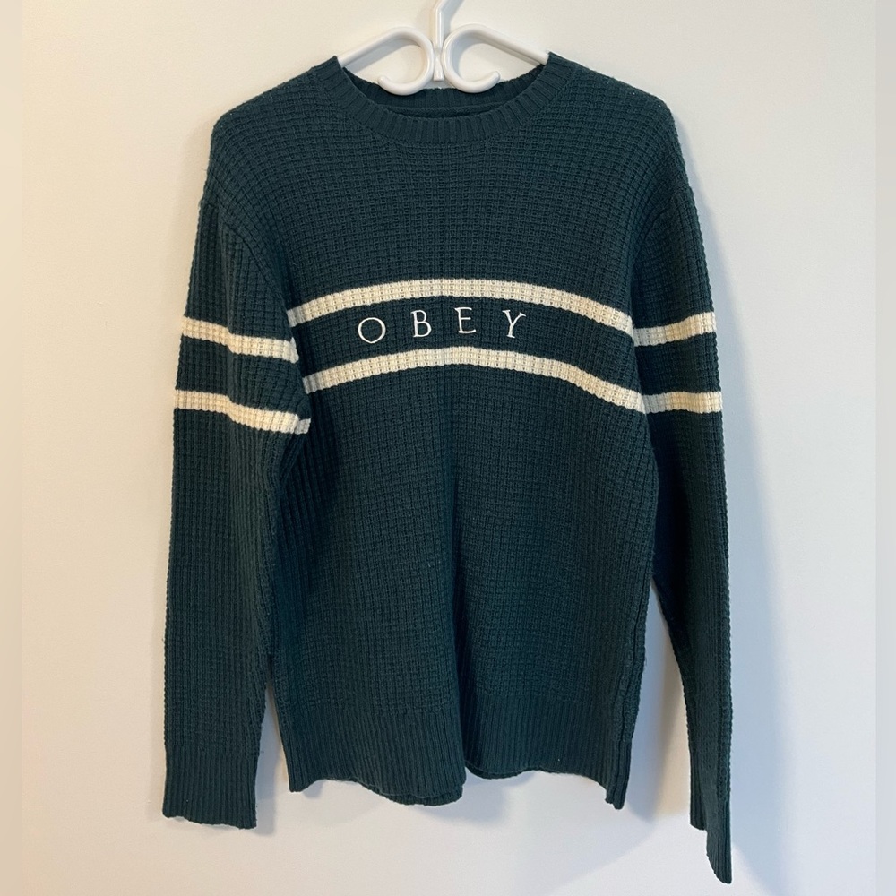 Obey Roebling Sweater in Dark teal/ Forest green